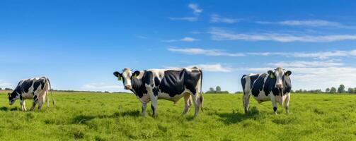 mucche nel estate verde prato foto