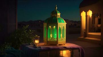 islamico lanterna oro per elemento islamico evento e celebrazione foto