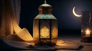 islamico lanterna oro per elemento islamico evento e celebrazione foto