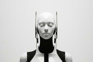 un' nero e bianca foto di un' femmina robot generativo ai