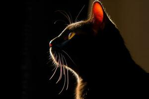 un' nero gatto è staglia contro un' buio sfondo generativo ai foto