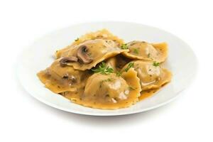 piatto fungo ravioli. creare ai foto