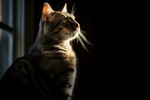 un' gatto seduta su un' finestra davanzale nel il luce del sole generativo ai foto