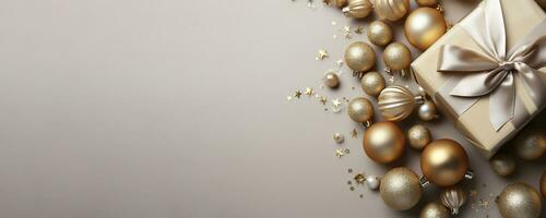 Natale regali con oro e argento decorazione, creato con generativo ai foto