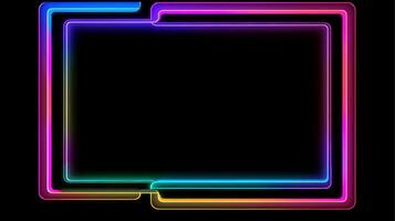 neon confine telaio, multicolore neon lampada su un' nero sfondo. alogeno luce, generativo ai illustrazione foto