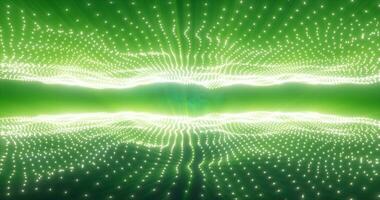 astratto verde energia onde a partire dal particelle sopra e sotto il schermo magico luminosa raggiante futuristico hi-tech sfondo foto