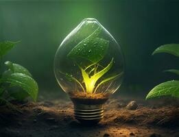 verde concetto verde leggero lampadina con verde vita e ambiente foto