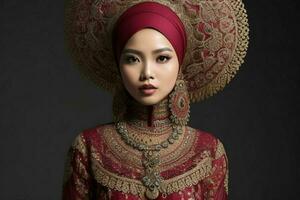 ritratti di alla moda bellissimo donne nel tradizionale Abiti foto