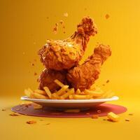 ai generativo 3d stile design di fritte pollo nel giallo sfondo foto