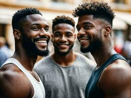 foto di gruppo contento nero forte uomo, generativo ai