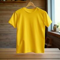ai generativo alto qualità vuoto maglietta nel giallo colore, Perfetto per creare modello anteprima foto