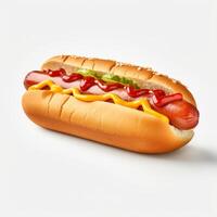 ai generativo alto qualità di 3d hot dog design nel bianca sfondo foto