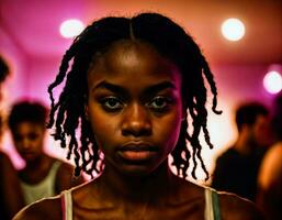 foto di rabbia arrabbiato nero adolescenziale Università ragazza combattente il altro con ferita su viso, generativo ai