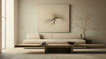 generativo ai, caldo neutro wabi sabi stile interno modello, giapponese minimalista stile, grungy parete foto