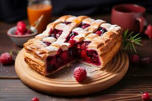 dolce bacca torta su un' di legno taglio tavola foto