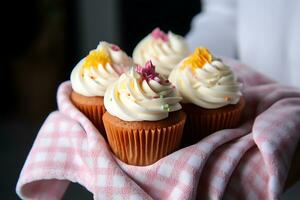 cupcakes su un' cucina asciugamano foto