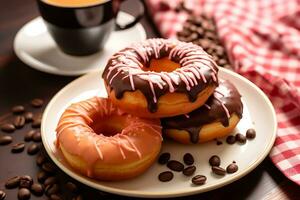 delizioso ciambella con nero caffè foto