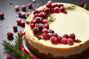 delizioso Natale torta di formaggio con mirtilli e biscotti foto