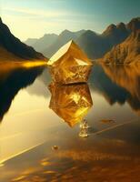 oro cristalli al di sopra di il lago illustrazione foto