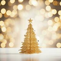 oro Natale albero su bokeh sfondo, di ai generativo. foto