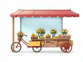 strada lato scena con fiore carrello e frutta carrello scena vettore catton illustrazione, ai generato foto