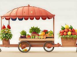 strada lato scena con fiore carrello e frutta carrello scena vettore catton illustrazione, ai generato foto