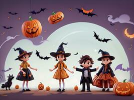 illustrazione di Halloween sfondo con sagome di bambini trucco nel Halloween costume. ai generato foto