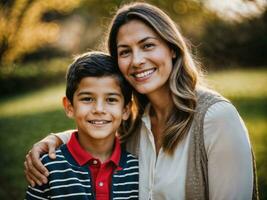 foto di contento famiglia madre e figlio, generativo ai