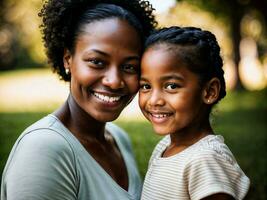 foto di contento famiglia nero madre e figlia, generativo ai