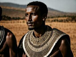 foto di africano uomo tribale guerrieri con armatura, generativo ai