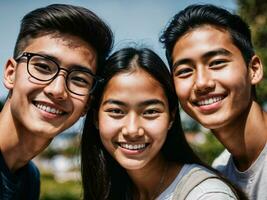 foto di gruppo adolescenziale fresco alunno a Università, generativo ai