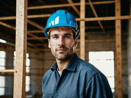 foto di uomo come un' costruzione lavoratore con casco, generativo ai