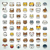 impostato di animale facce, viso emoji, adesivi, emoticon, cartoni animati divertente portafortuna personaggi viso impostare, generativo ai illustrazione foto