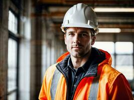 foto di uomo come un' costruzione lavoratore con casco, generativo ai