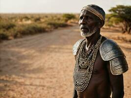 foto di africano vecchio persone tribale guerrieri con armatura, generativo ai