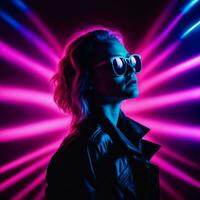 foto di bellissimo donna con con misto rosa e blu neon luce, generativo ai