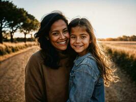 foto di contento famiglia madre e figlia, generativo ai