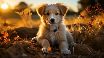 gioioso cucciolo ricreazione carino cuccioli avendo divertimento nel vivace interazione, generativo ai foto