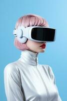 illustrazione di un' moda ritratto indossare un' virtuale la realtà vr cuffia.,, ai generato. foto