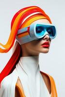 illustrazione di un' moda ritratto indossare un' virtuale la realtà vr cuffia. ai generato. foto