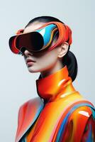 illustrazione di un' moda ritratto indossare un' virtuale la realtà vr cuffia. ai generato. foto
