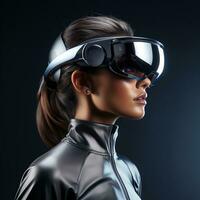 illustrazione di un' persona indossare un' virtuale la realtà vr cuffia, ai generato. foto