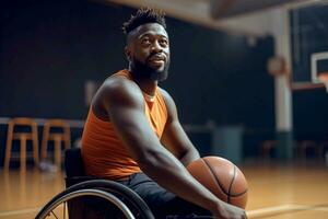 Disabilitato pallacanestro squadra durante gioco. diversità e inclusione concetto. generativo ai foto