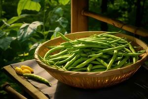 verde fagioli nel un' cestino. generativo ai foto