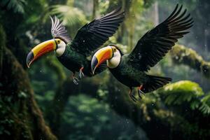 avvicinamento di Due tucano volante all'aperto foto