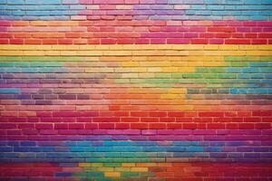 arcobaleno mattone parete sfondo, arcobaleno parete sfondo, mattone parete sfondo, parete sfondo, mattone sfondo, mattone parete struttura sfondo, ai generativo foto