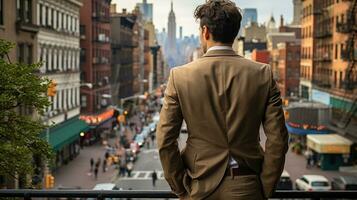 un' uomo è a piedi giù il strada foto