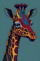 un' dettagliato illustrazione di un' giraffa per un' maglietta disegno, sfondo, e moda foto