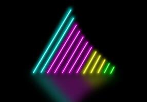 3d rendere astratto neon Linee triangoli tunnel, piazza rettangolo immagine telaio con Due tono neon colore movimento grafico su isolato nero sfondo. foto