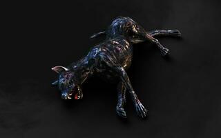 3d illustrazione di non morti zombie cane con ritaglio sentiero. pericoloso rianimato animale con raccapricciante espressione su buio sfondo. foto
